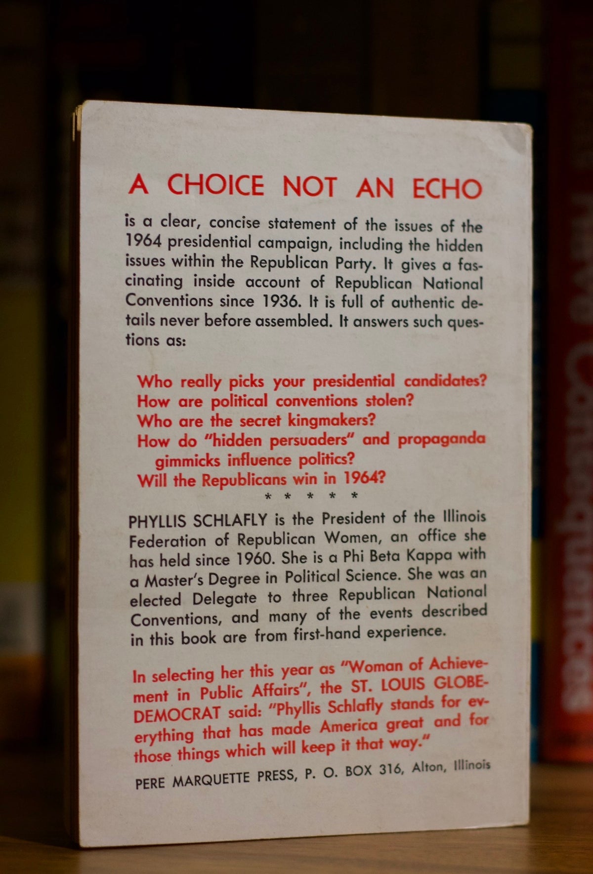 A choice not an echo by Phyllis Sclafly